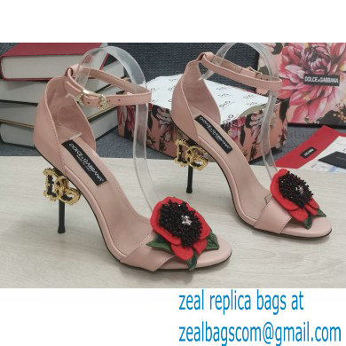 Dolce & Gabbana DG Logo Heel 10.5cm Black Red Roses Sandals Nude Pink 2022 - Click Image to Close